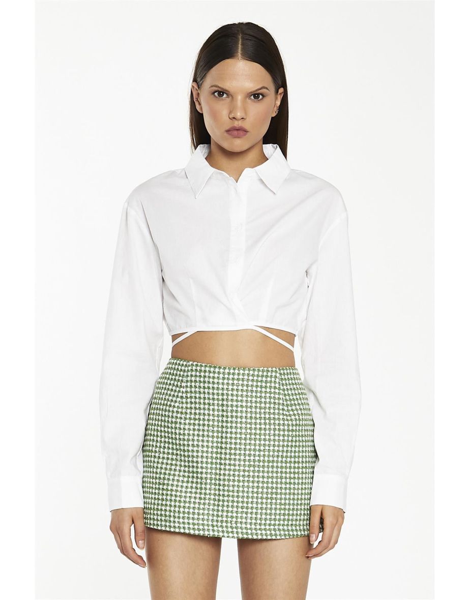 White Waist-Tie Crop-Shirt - 4