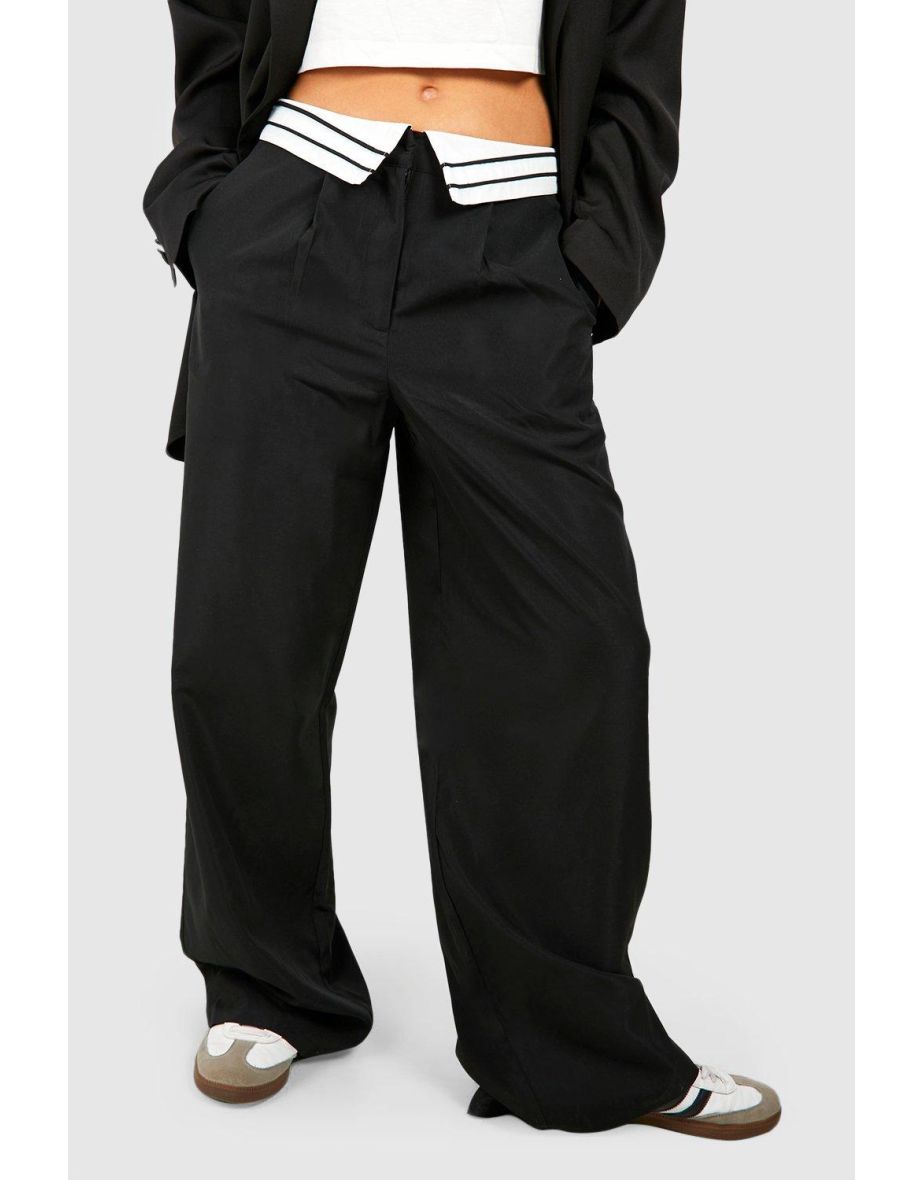 Folded Stripe Waistband Trousers - black - 3