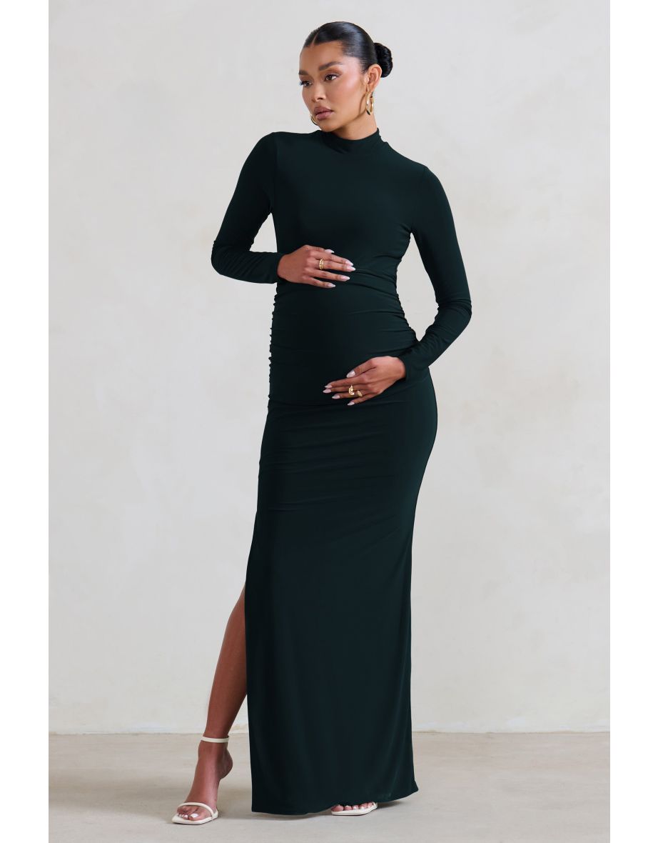 Alejandra | Black Maternity Long Sleeve High Neck Maxi Dress - 3