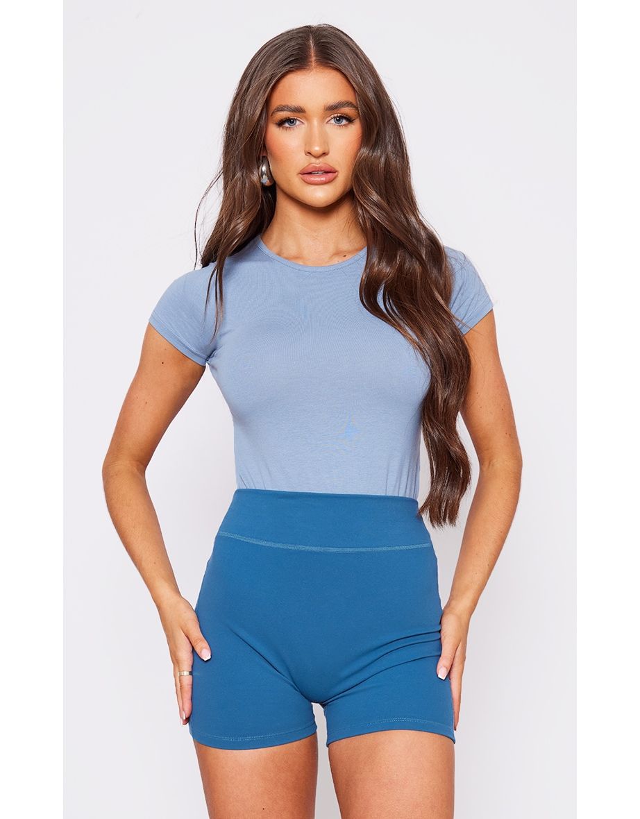 Dusty Blue Cotton Short Sleeve Bodysuit