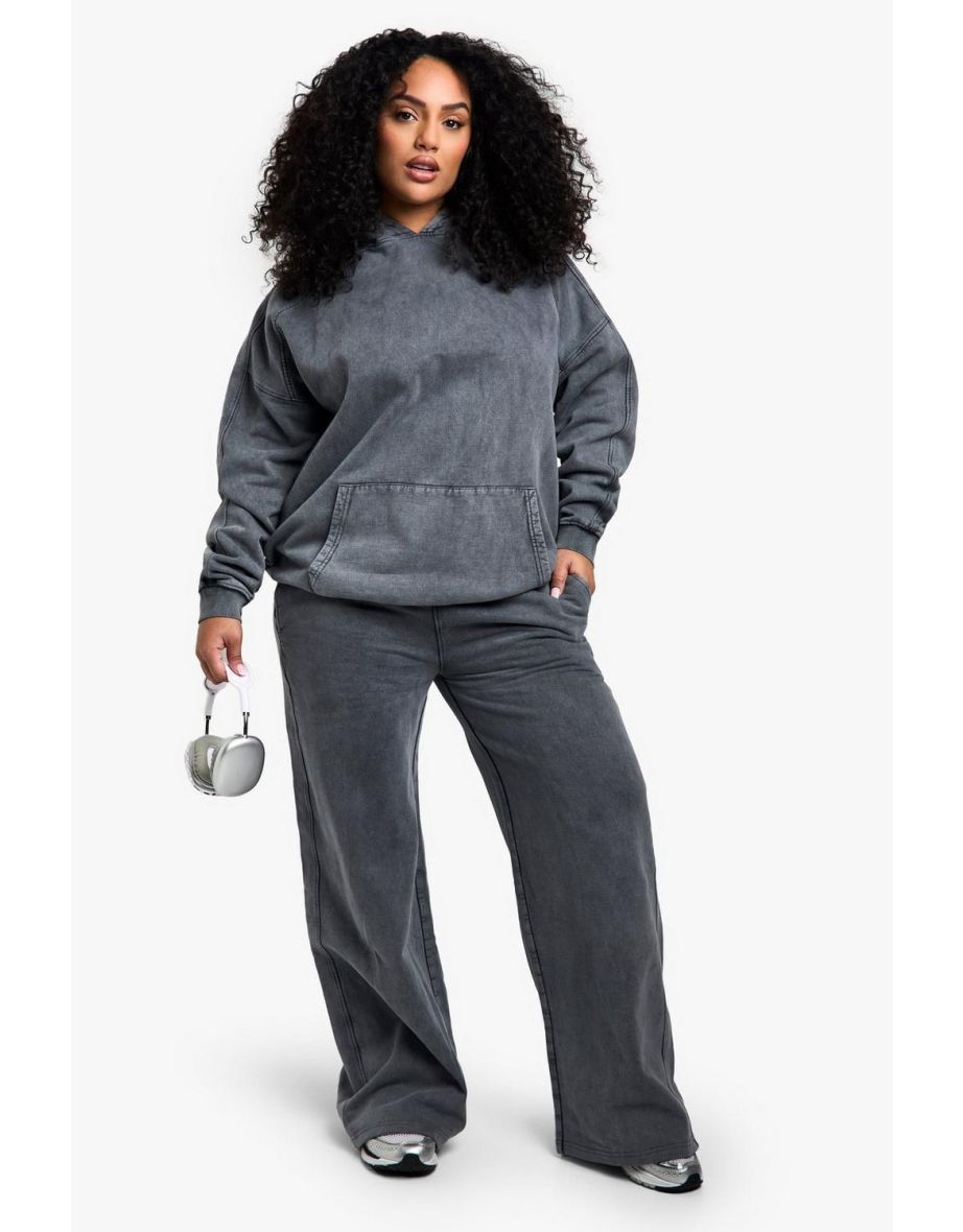 Plus Acid Wash Wide Straight Leg Jogger - charcoal