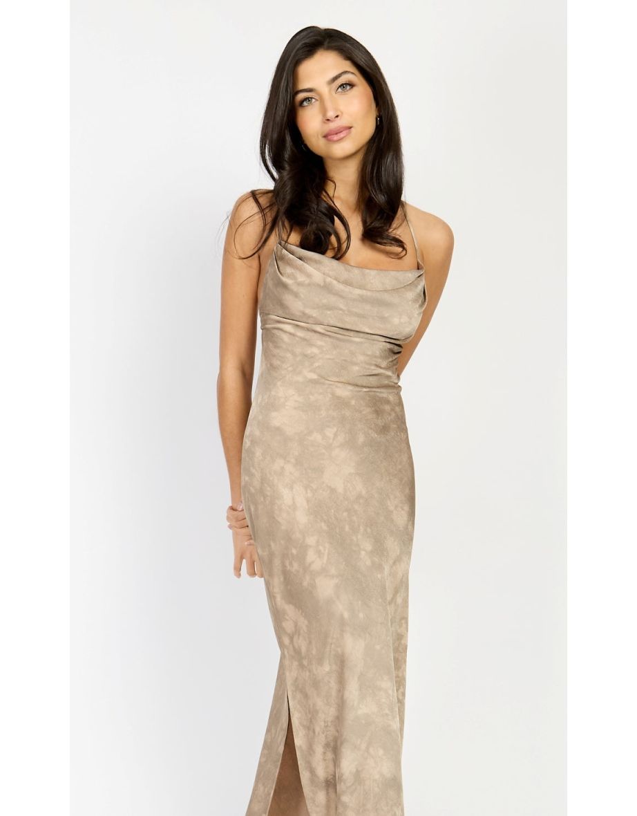 Mocha Satin Midi Dress by Chloe Lewis - 4
