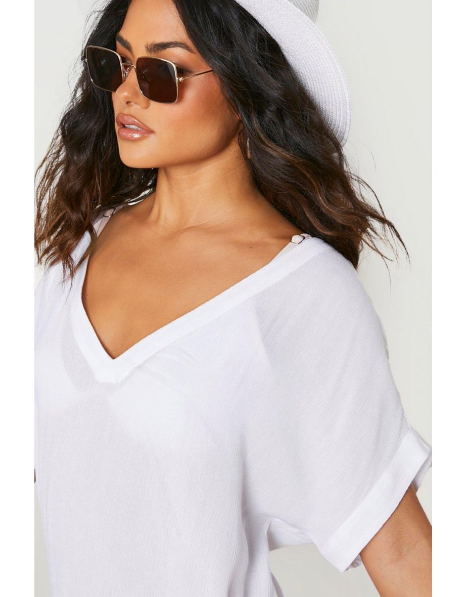 Sustainable Crinkle Beach Kaftan - white - 3