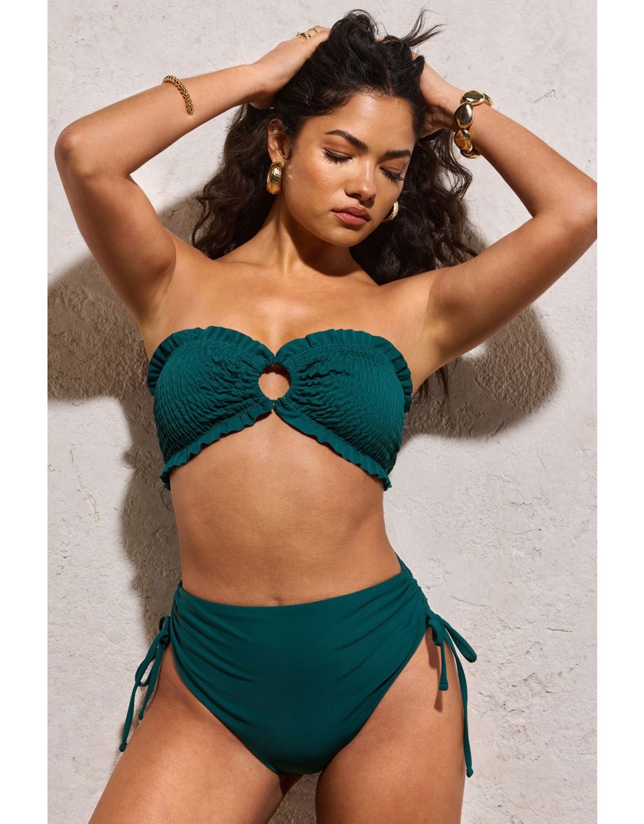 Wanderlust | Bottle Green Textured Ring Bandeau Bikini Top