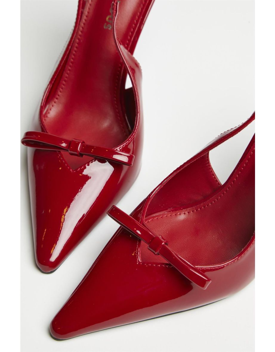 Cherry-Red Bow Slingback-Heels - 3