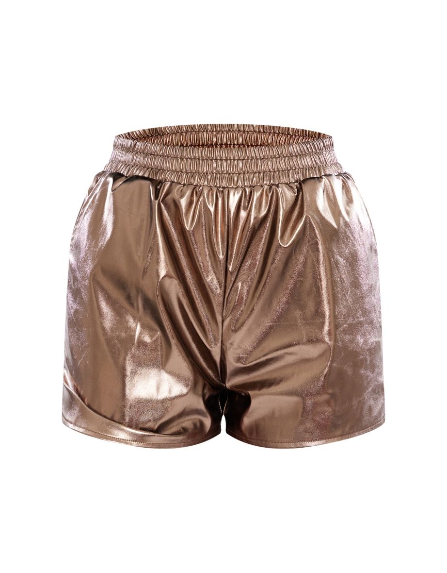 Bronze Metallic Faux Leather Paper Bag Shorts - 5