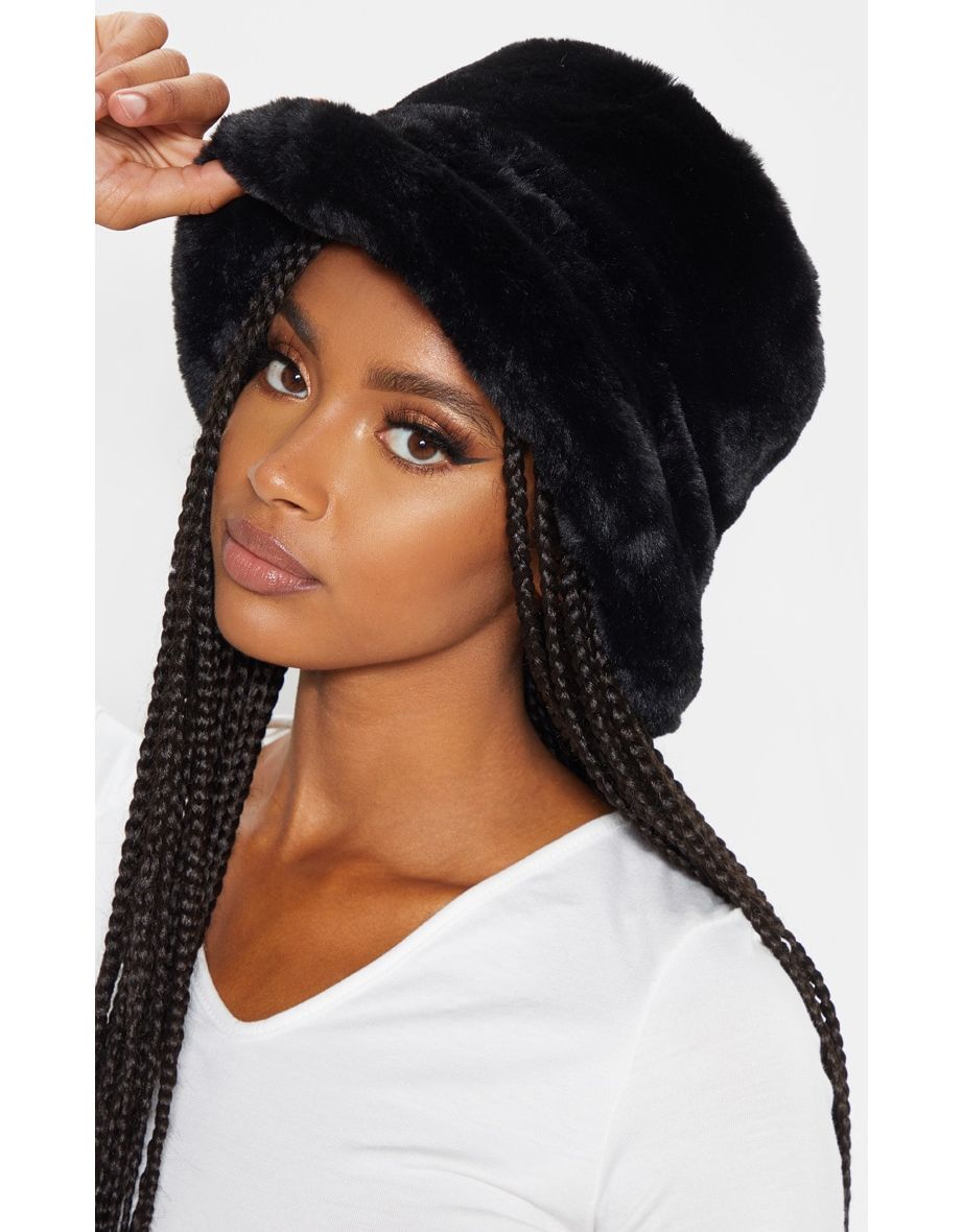 Black Faux Fur Bucket Hat
