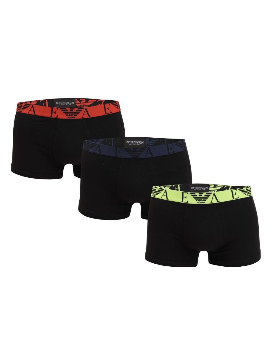 Men's Armani 3 Pack Monogram Logo Boxer Trunks in Black - 1