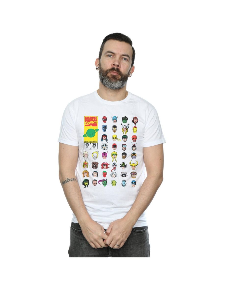 Marvel Mens Marvel Comics Heads Cover T-Shirt - White