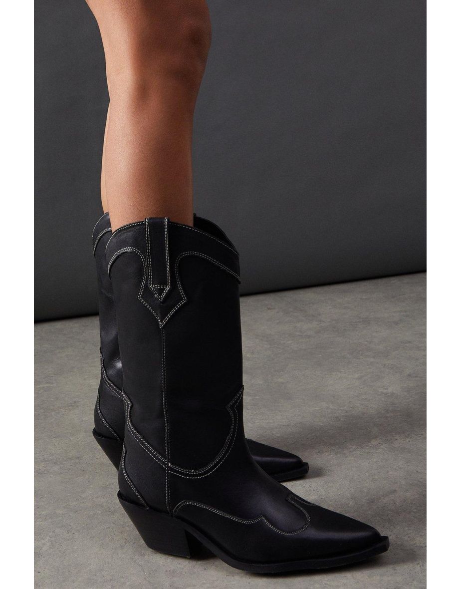 Faith For Warehouse: Leather Stitched Western Boots - 3
