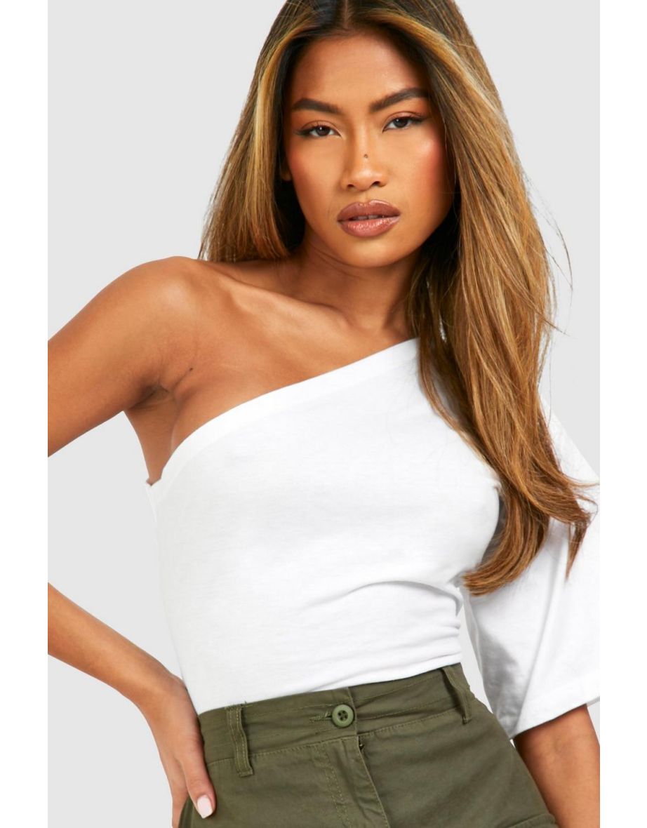 One Shoulder T-shirt With Shoulder Pads - white - 3