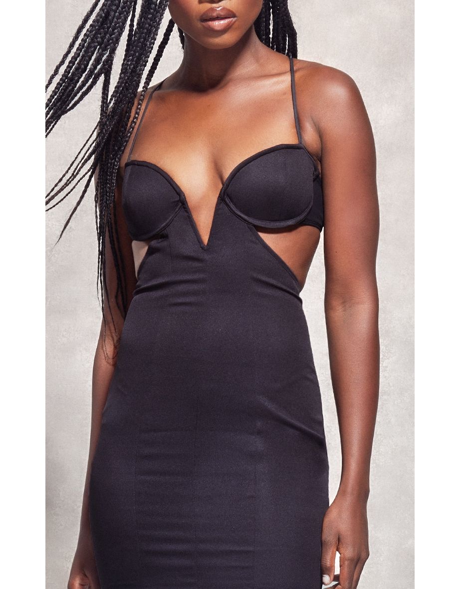 Designed by Naomi Campbell - Black V Bar Detail Strappy Open Back Bodycon Dress - 3