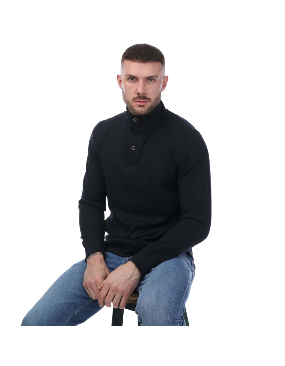 Men's Mercery Button Neck Lux Jersey Sweatshirt in Blue - 3