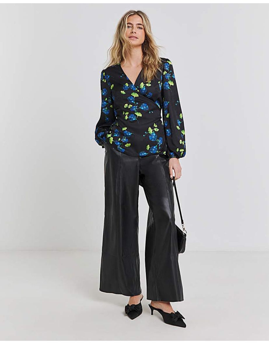 Joanna Hope Floral Satin Wrap Blouse