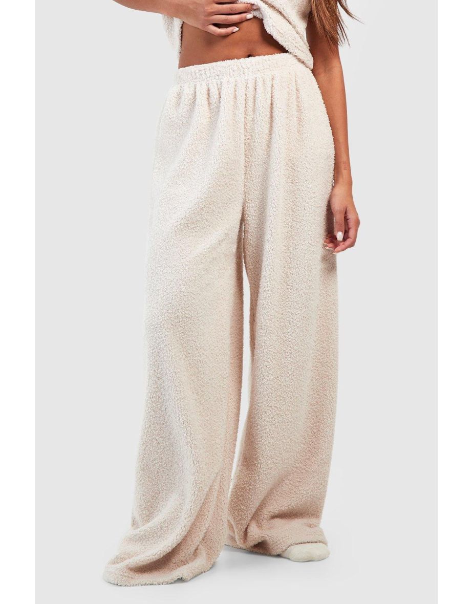 Fluffy Loungewear Wide Leg Trouser - cream - 3