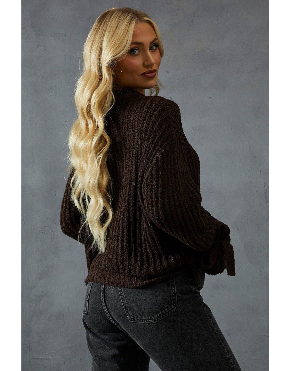 Knitted Tie Sleeve Oversized Jumper - 3