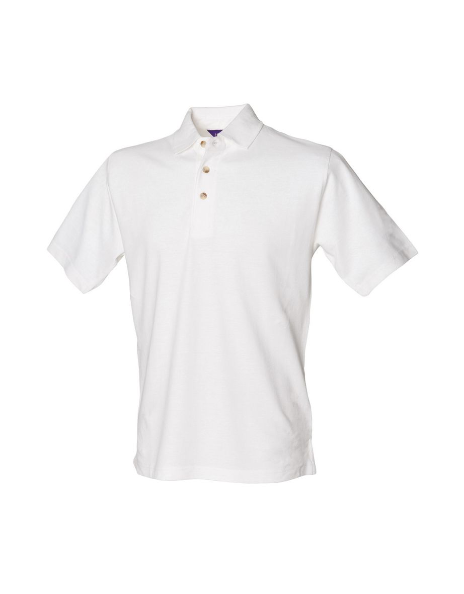 Henbury Mens Classic Cotton Pique Heavy Polo Shirt - White