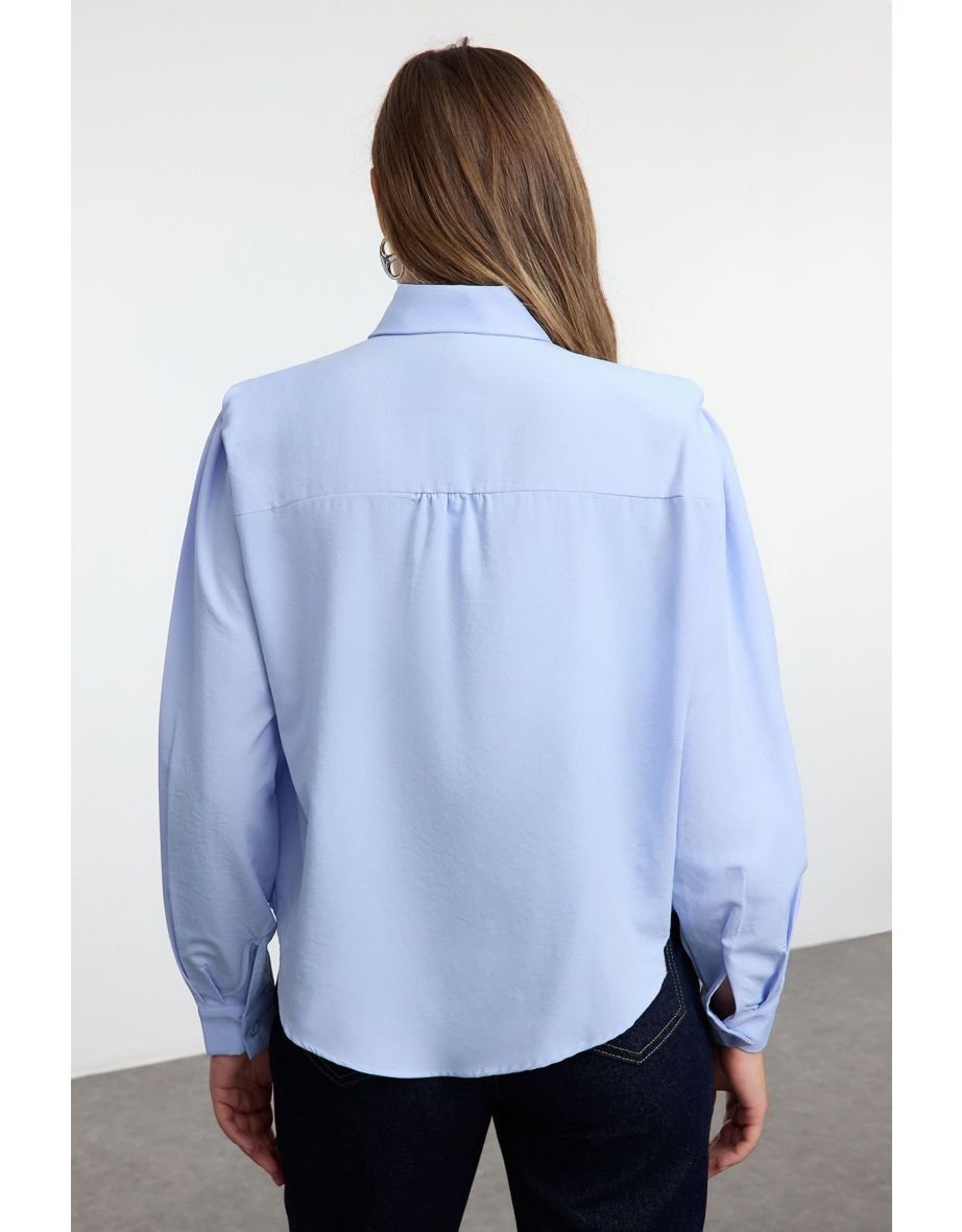 Blue Padding Detailed Oversize Wide Fit Shirt - 4