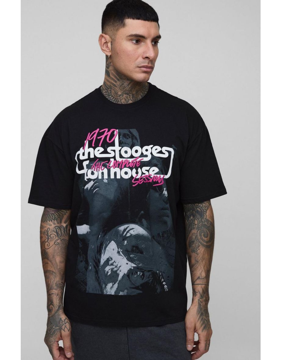 Tall Oversized The Stooges License Print T-Shirt - black