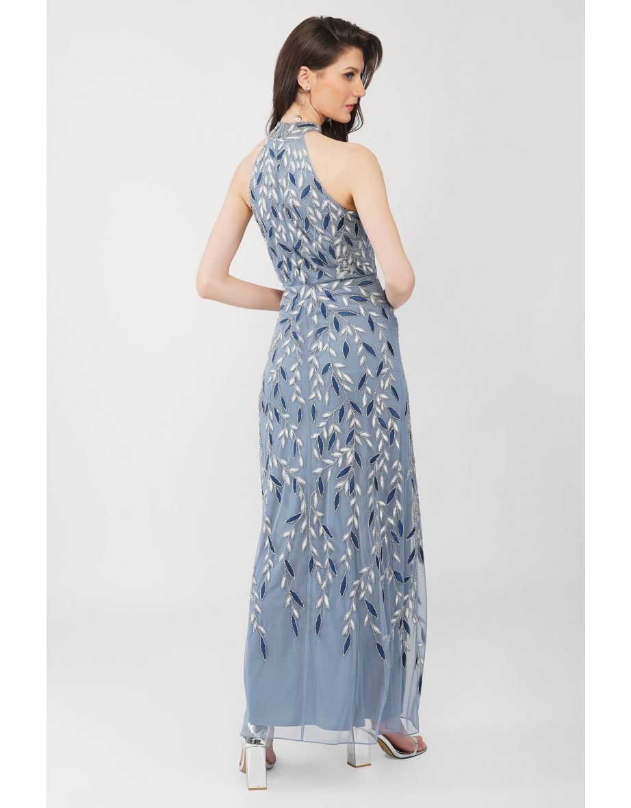 Arina Blue Embellished Maxi Dress - 4