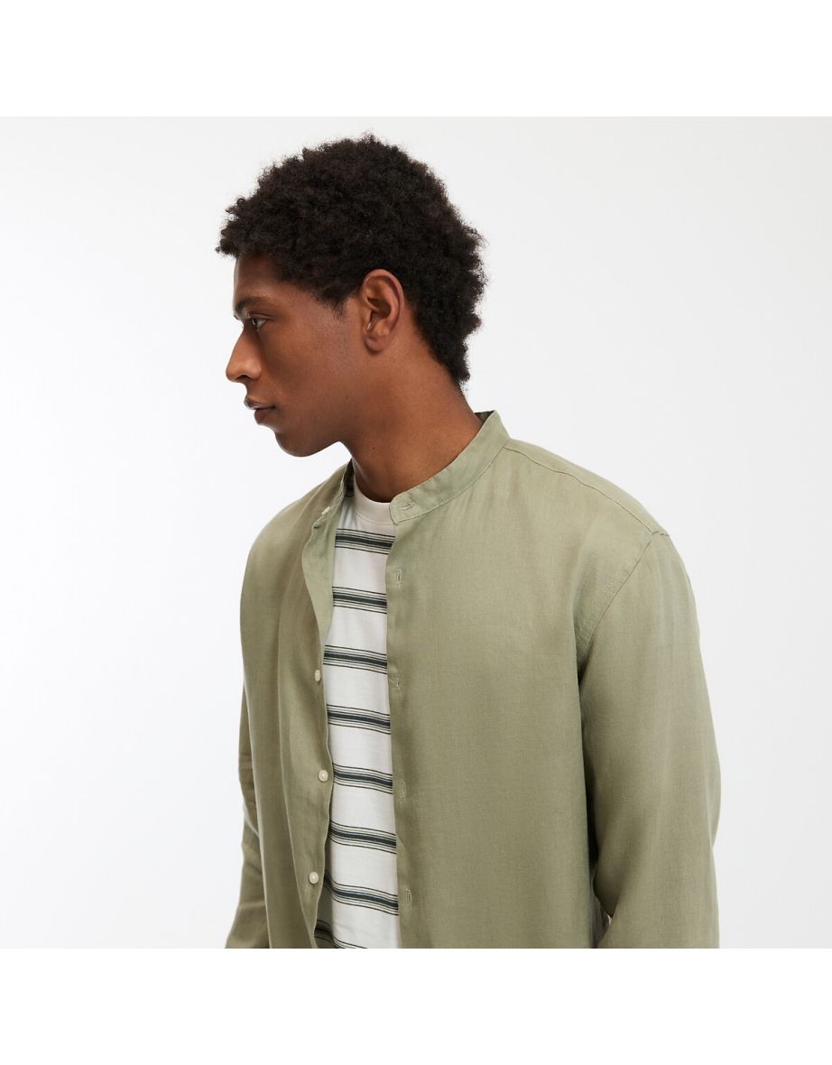 Regular Fit Shirt with Mao Collar in Linen, Signature, Aurele - 3