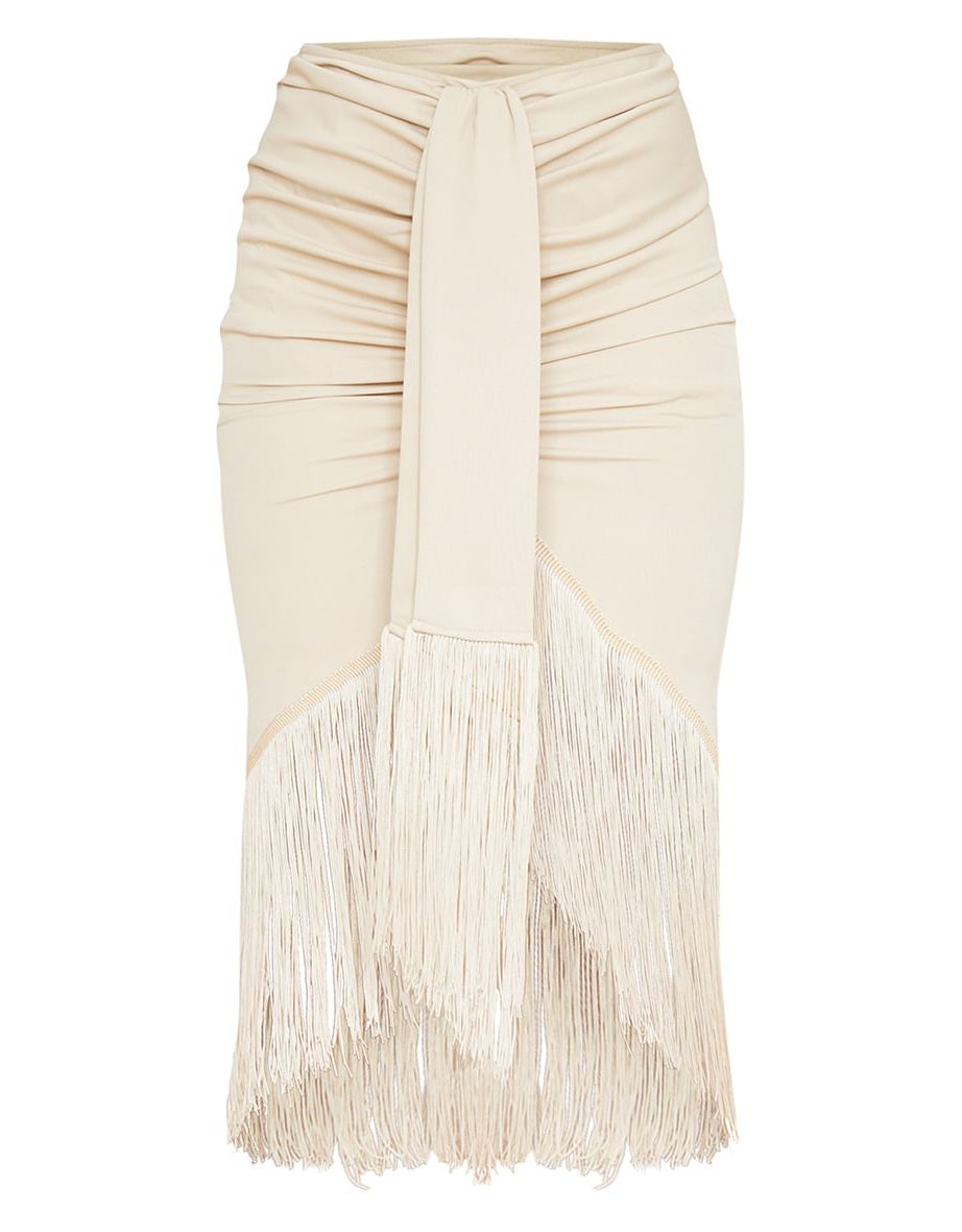 Cream Tassel Hem Midi Skirt - 4