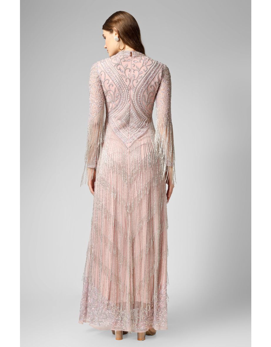 Lissy Pink Fringe Maxi Dress - 4