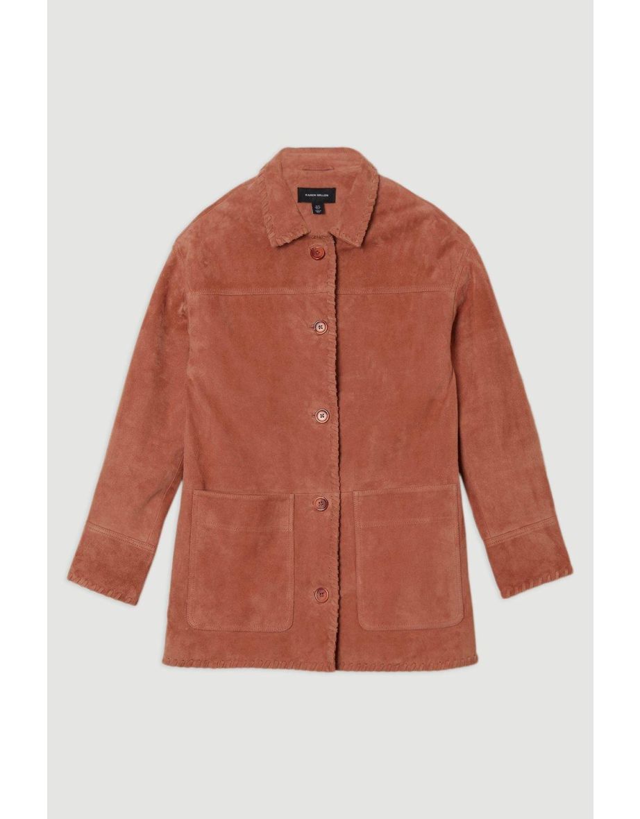 Suede Whip Stitch Detail Collared Jacket - 3