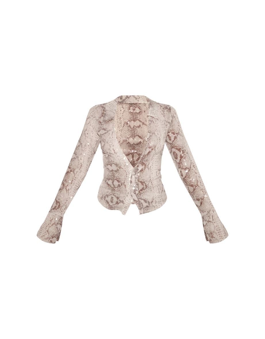 Silver Snake Sequin Fitted Shirt - 4