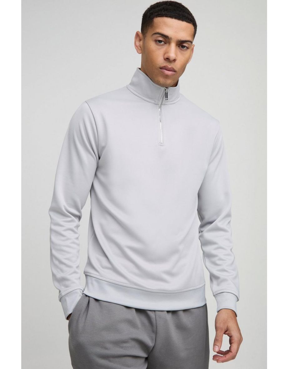 Slim Fit Basic Interlock Funnel Neck Sweatshirt - grey