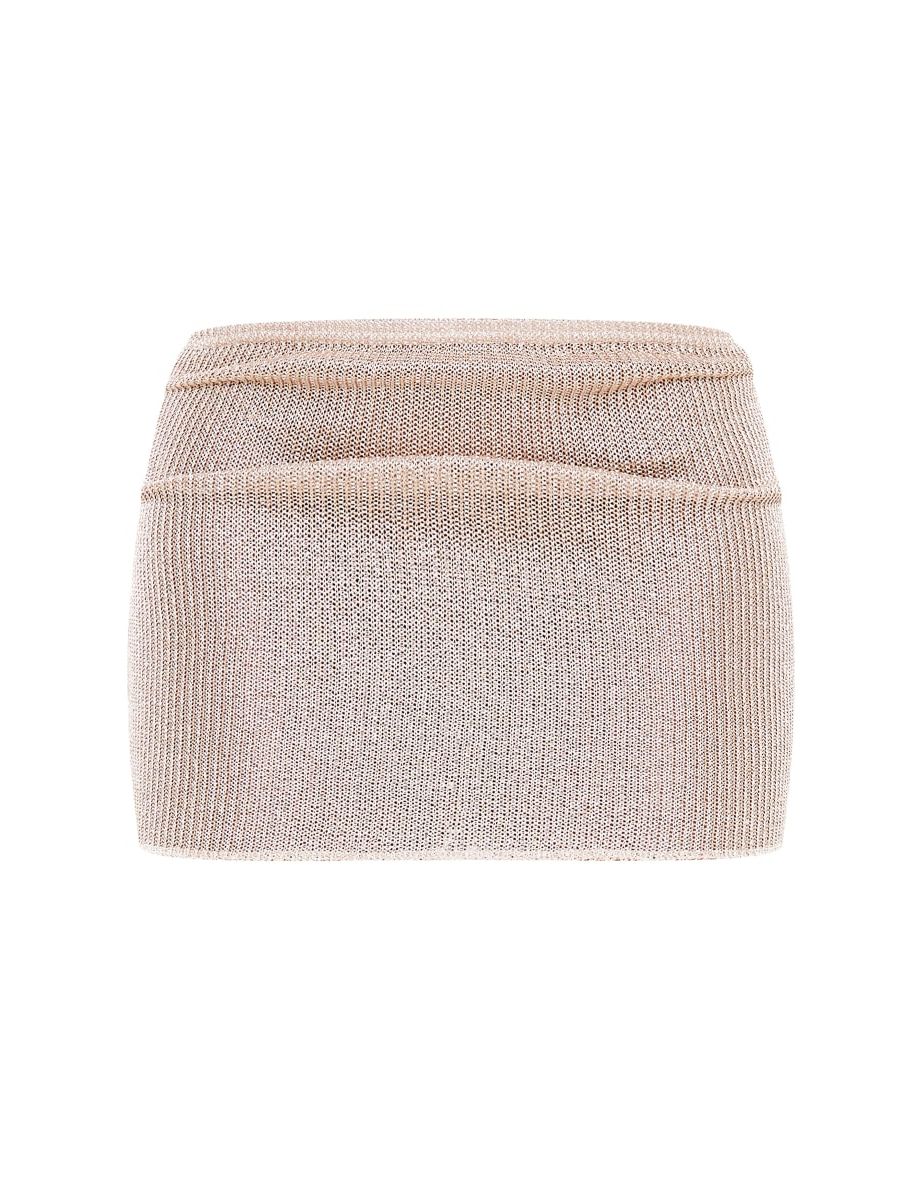 Gold Glitter Textured Fold Over Waistband Micro Mini Skirt - 4