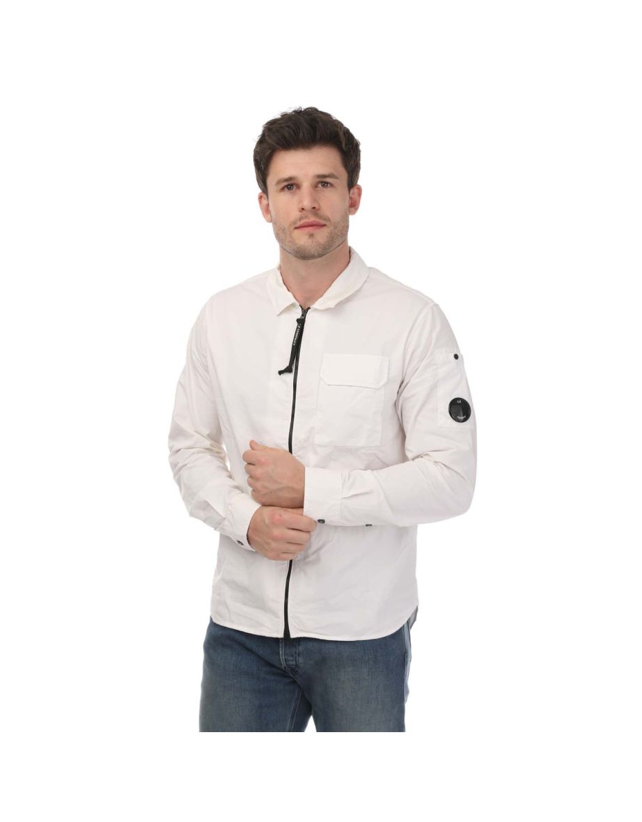 Men's C.P. Company Gabardine Zipped Overshirt in White
