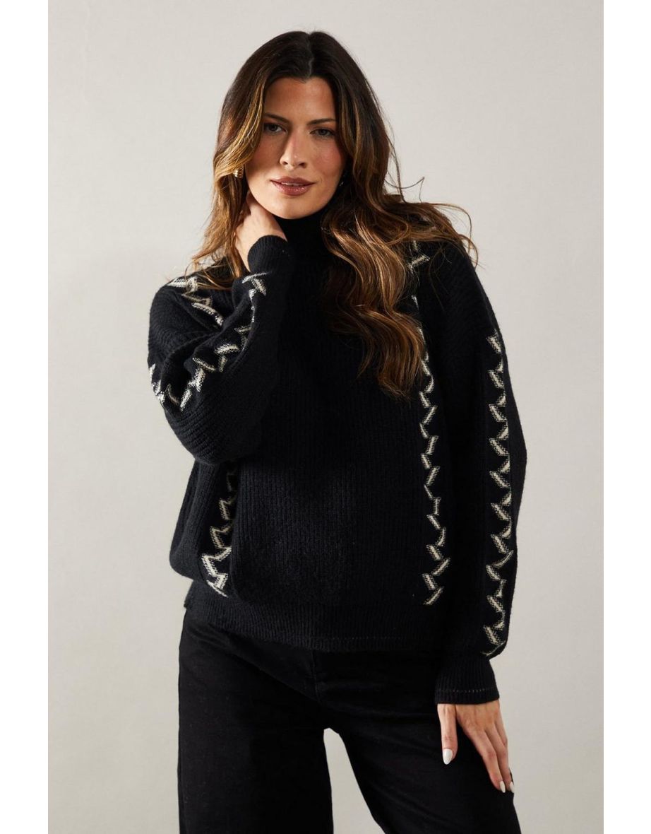 Jacquard Design High Neck Jumper