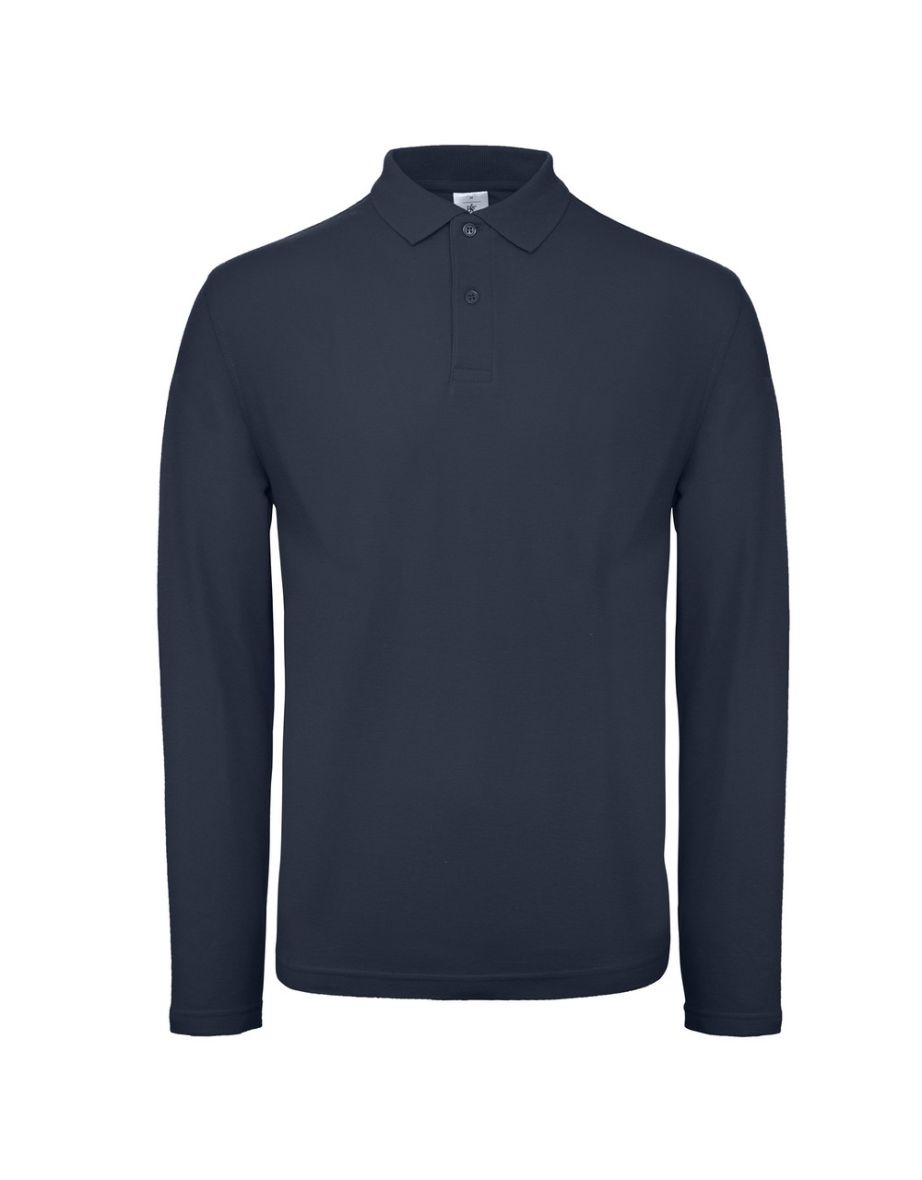 B&C Collection Mens Long Sleeve Polo Shirt - Navy