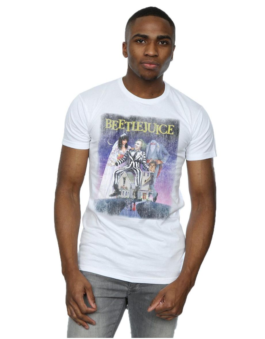 Beetlejuice Mens Distressed Poster T-Shirt - White