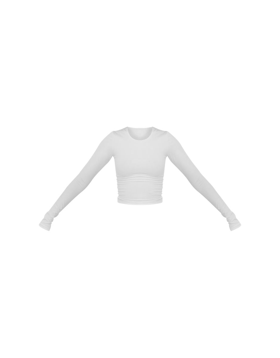 Tall White Contour Sculpt Long Sleeve Top - 4
