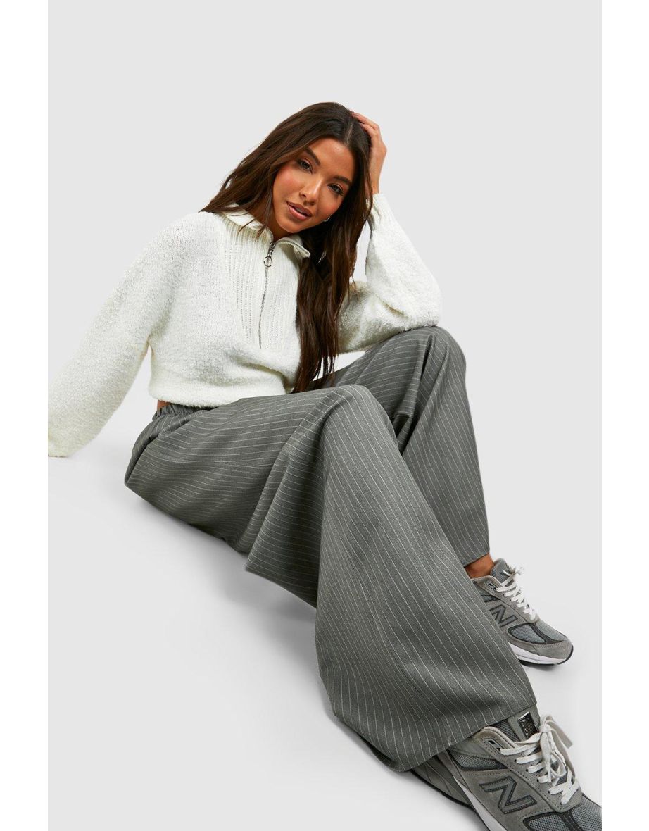 Stripe Wide Leg Trousers - grey