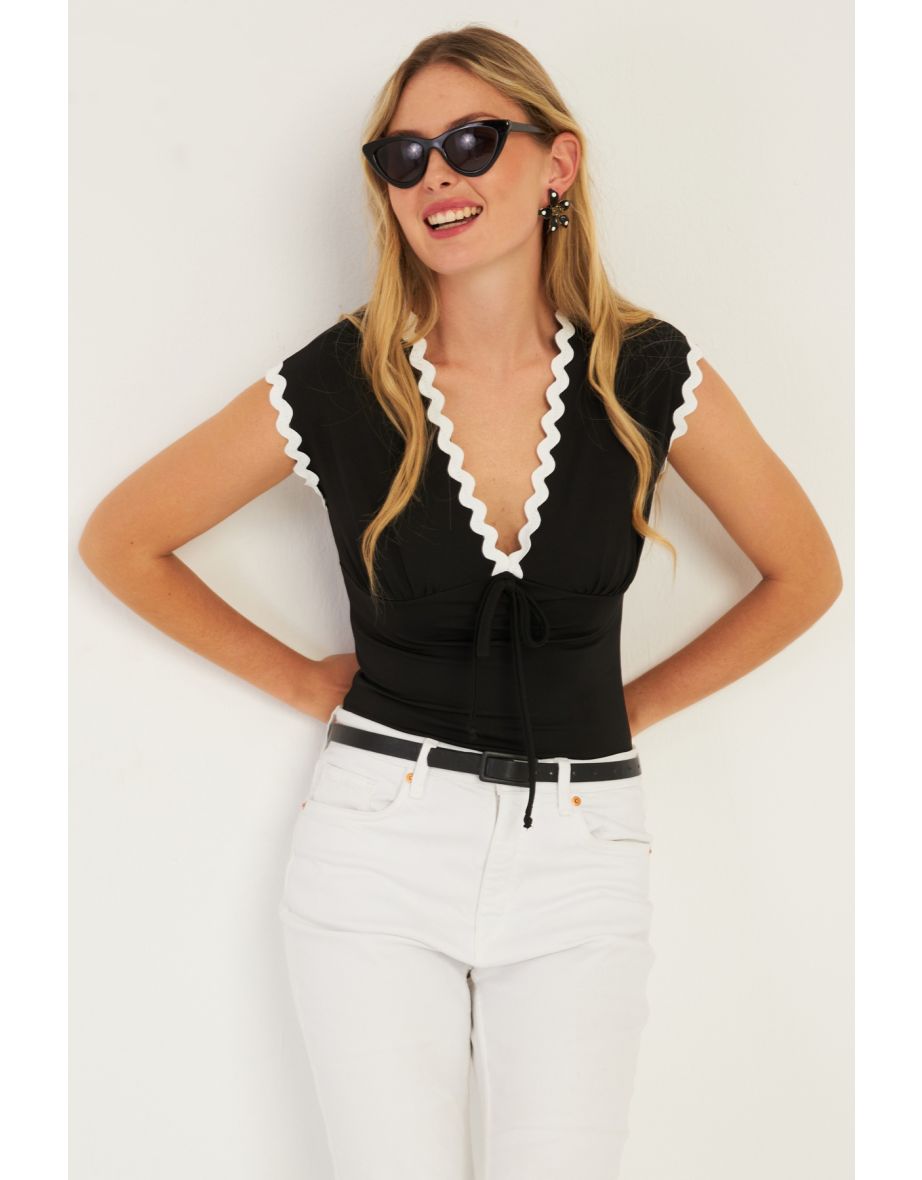 Women's Black Tiered Blouse - 5