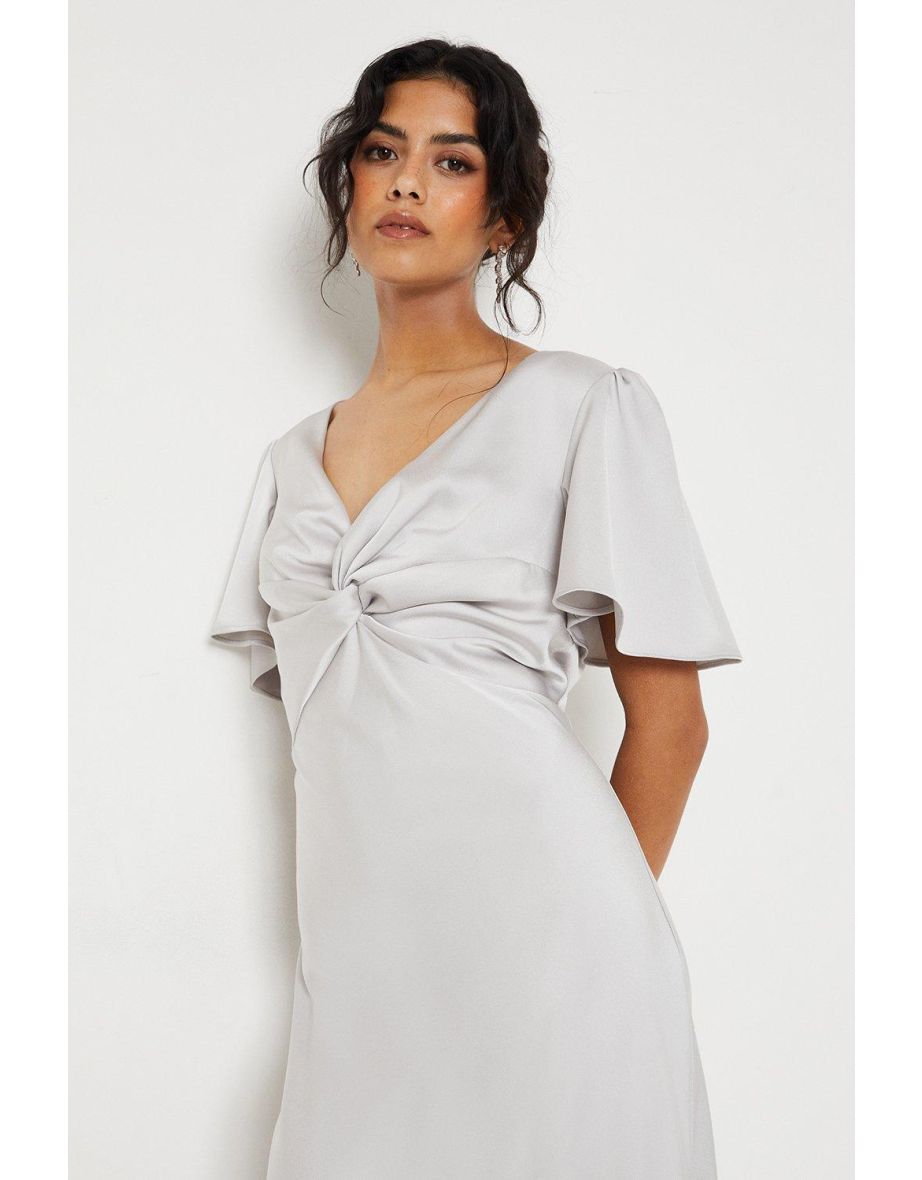 Petite Satin Twist Angel Sleeve Bridesmaids Dress - 3