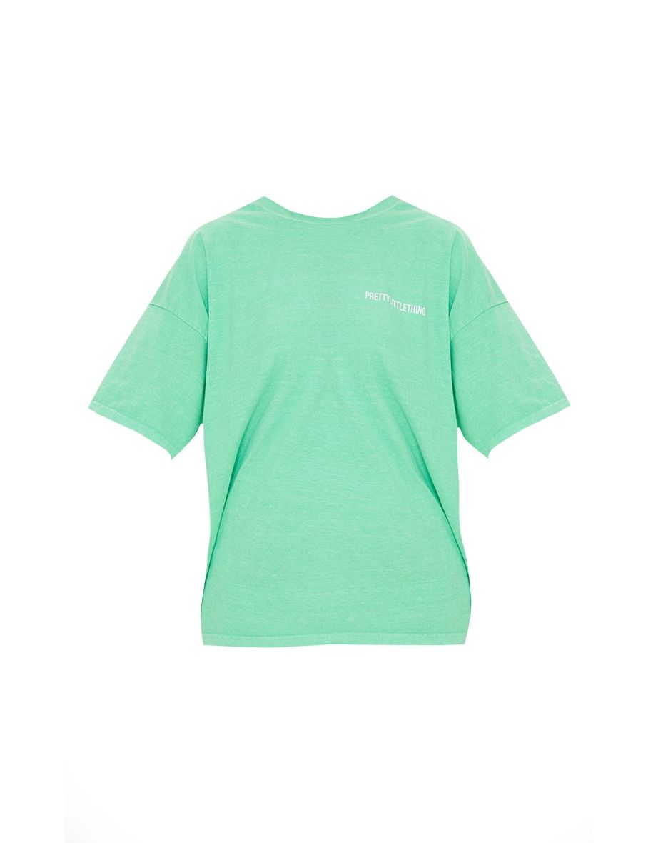 PRETTYLITTLETHING Green Block Text Washed T Shirt - 3