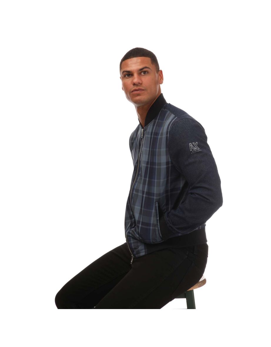 Men's Armani Tartan Bomber Jacket in Blue - 3