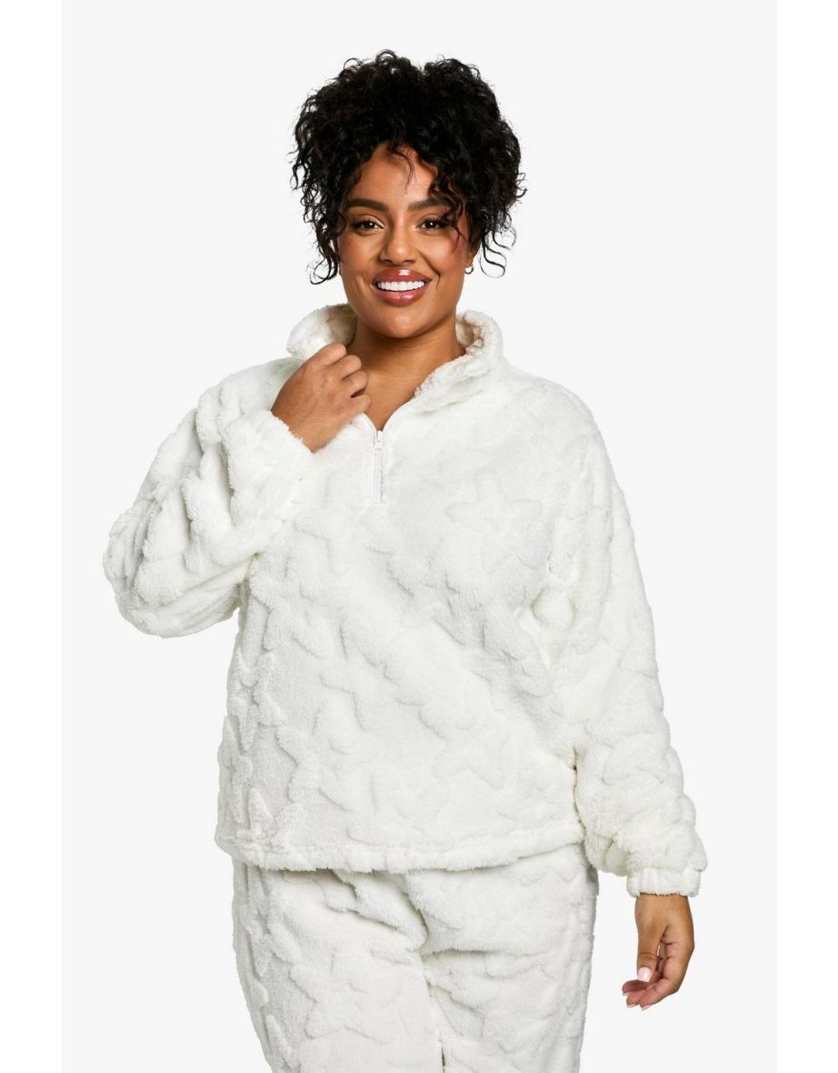 Plus Star Embossed Zip Through And Jogger Set - cream - 3