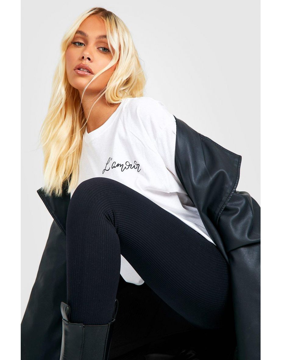 Lamour Slogan Pocket Print Oversized T-shirt - white - 3