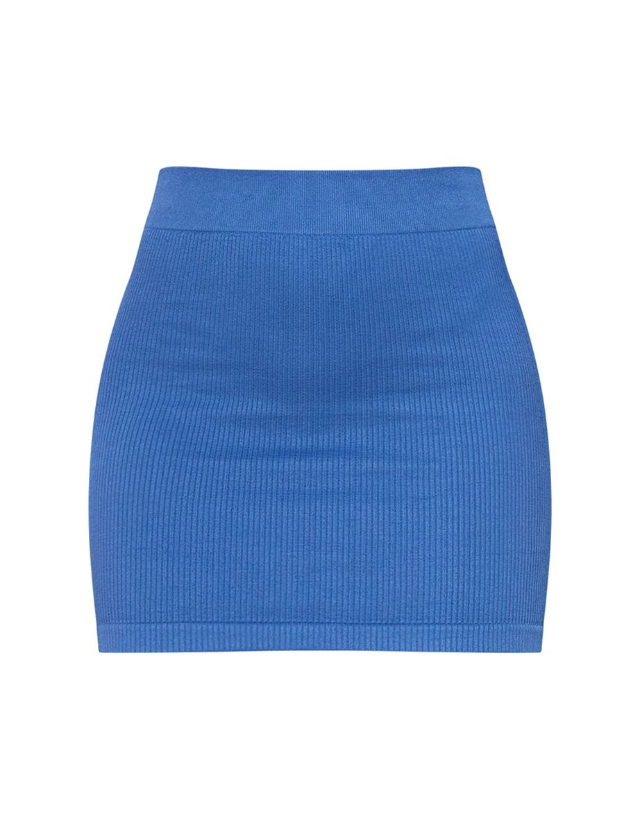 Basic Navy Structured Contour Rib Mini Skirt - 5