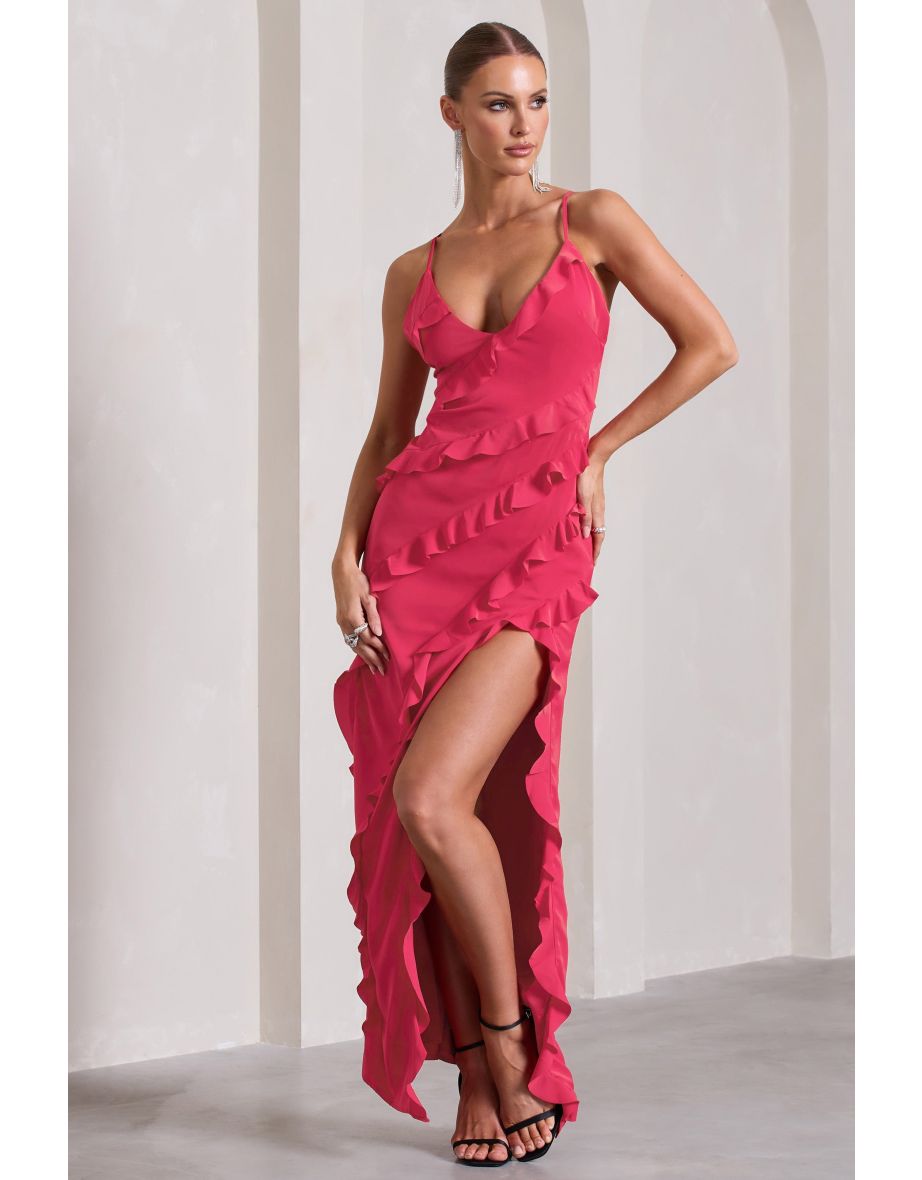Run The World | Hot Pink Sweetheart Neckline Ruffle Maxi Dress