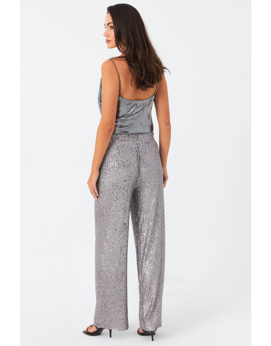 Women's Gray Sequined Trousers - 3
