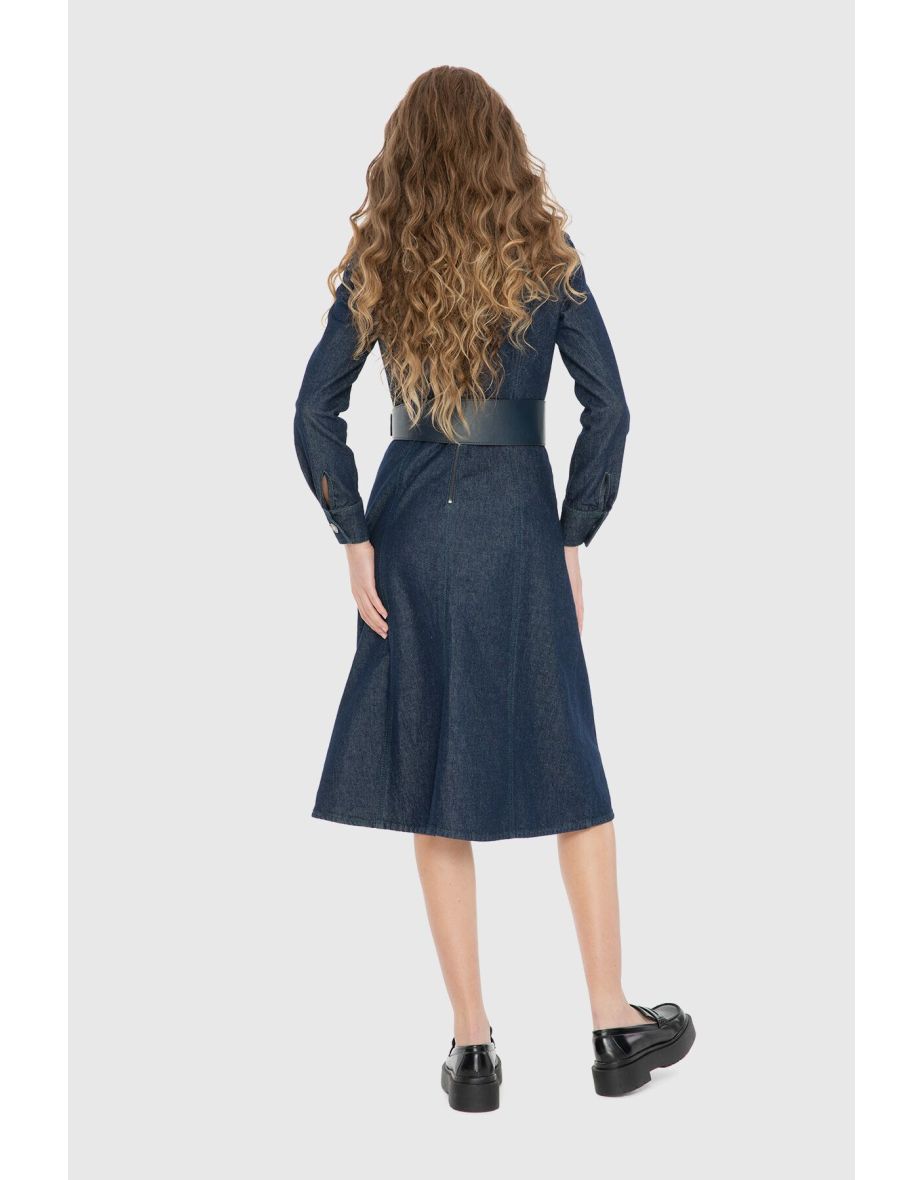 Faux Leather Belt And Dikis Details Jean Dress - 2