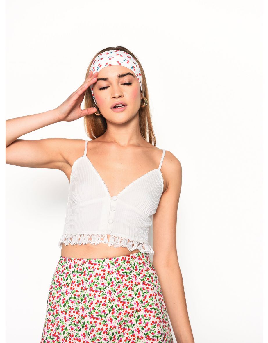 Glamorous White Lace Button Front Crop Top