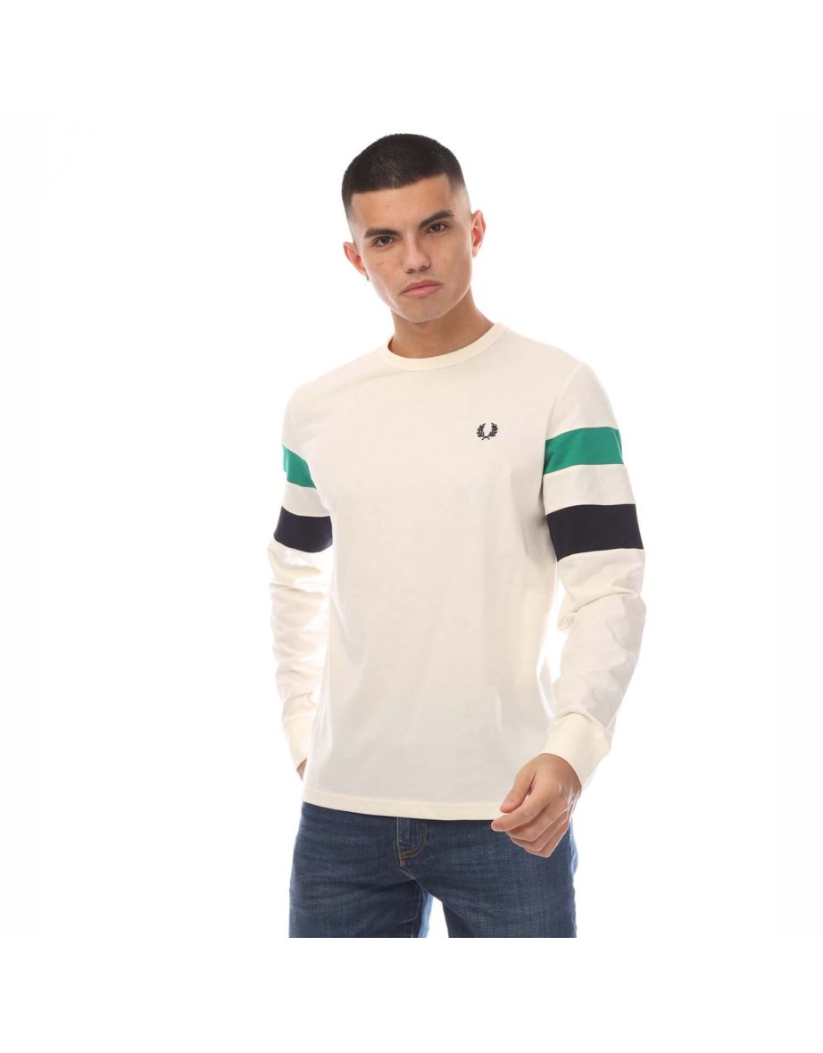Men's Fred Perry Pannelled Long Sleeve T-Shirt in Cream