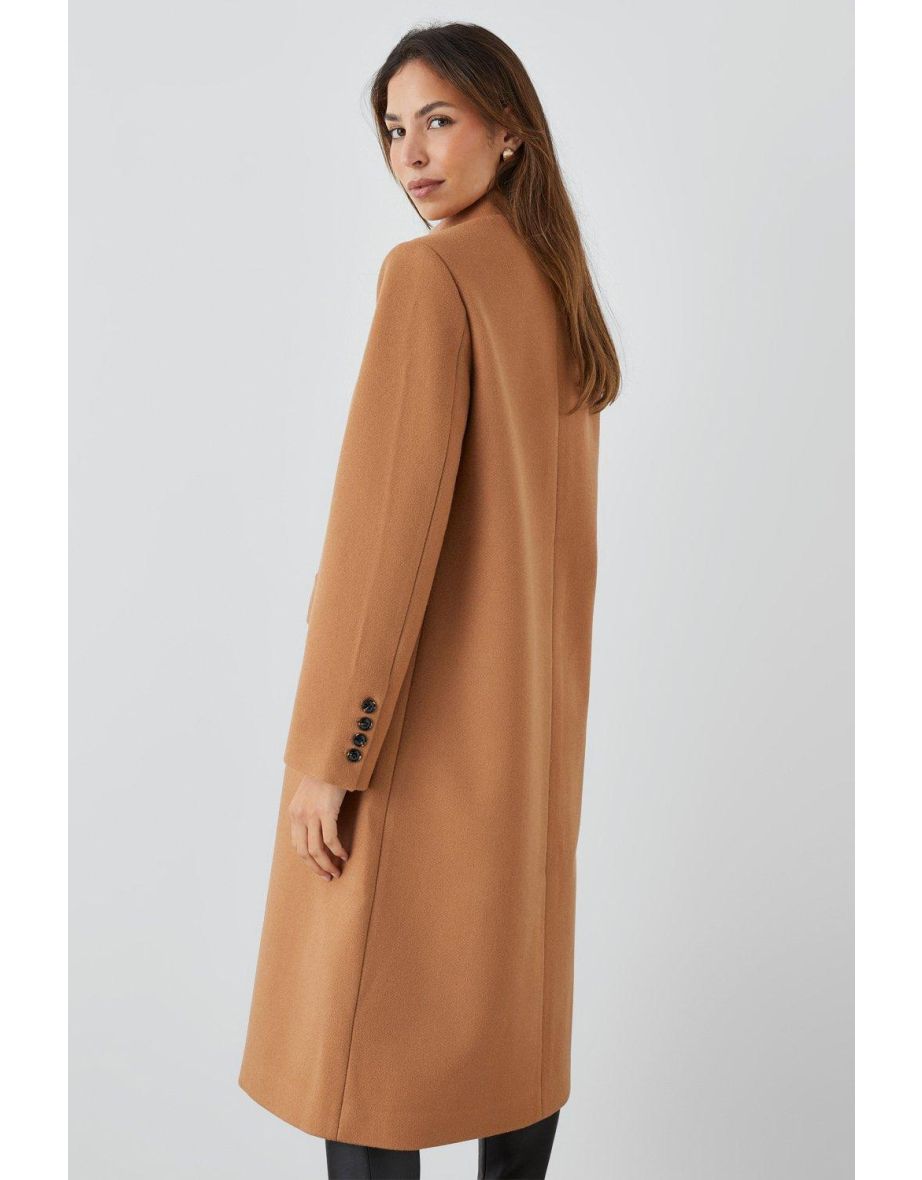 Collarless Button Through Coat - camel - 2